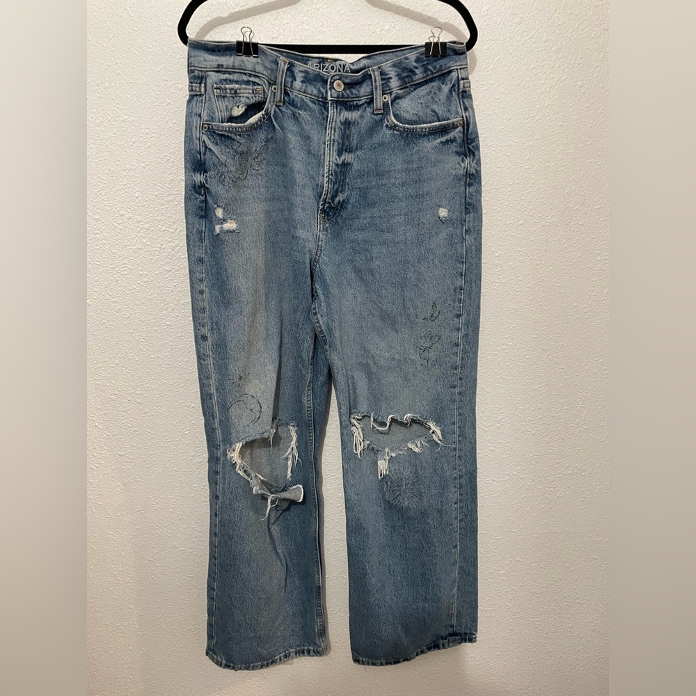 Vintage Arizona Jeans Co torn baggy oversized sun moon flowers art Pant Jeans
